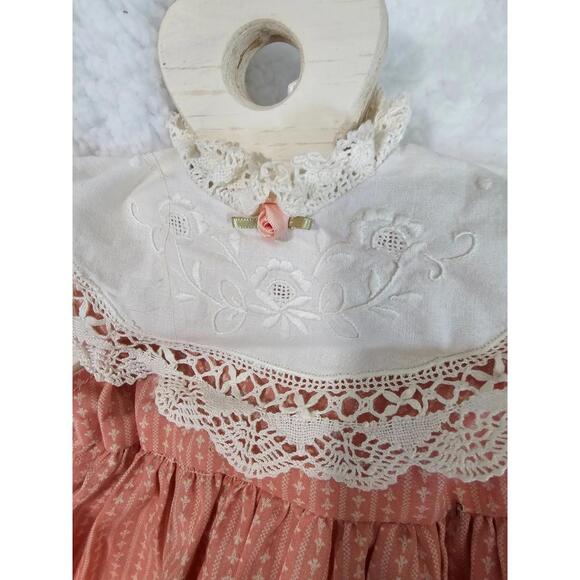 Vintage Handmade Dress On Wooden Hanger Heart Floral Lace Orange & Ivory Decor - Picture 14 of 16
